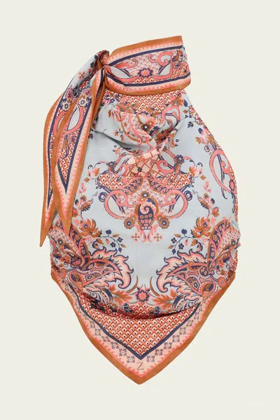 Zimmermann Aster Scarf Bodice In Blue Paisley Floral In Multi