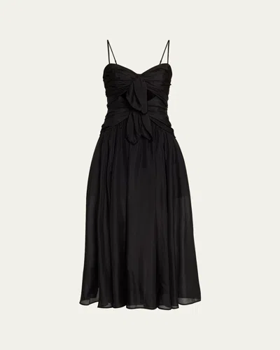 Zimmermann Aster Cutout Gathered Silk-chiffon Midi Dress In Multi