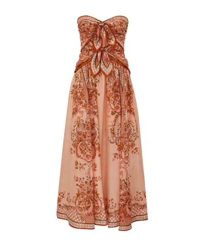Zimmermann Aster Scarf Printed Cut-out Silk Midi Dress In Brown