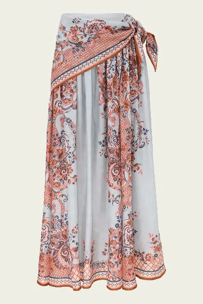 Zimmermann Aster Scarf Midi Skirt In Blue Paisley Floral In Multi