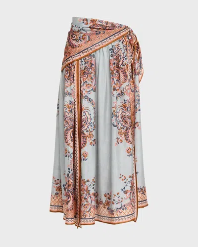 Zimmermann Aster Scarf Midi Skirt Ljusblå In Multi