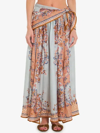 Zimmermann Aster Scarf Midi Skirt Blue Paisley Floral In Multi