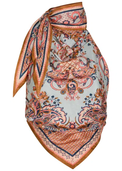 Zimmermann Aster Scarf Printed Silk Crop Top In Blue