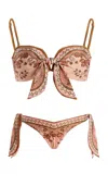 Zimmermann Womens Pink Paisley Floral Aster Scarf Tie Bikini Set Xs In Brown