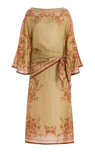 Zimmermann Aster Scarf-detailed Silk Midi Dress In Green