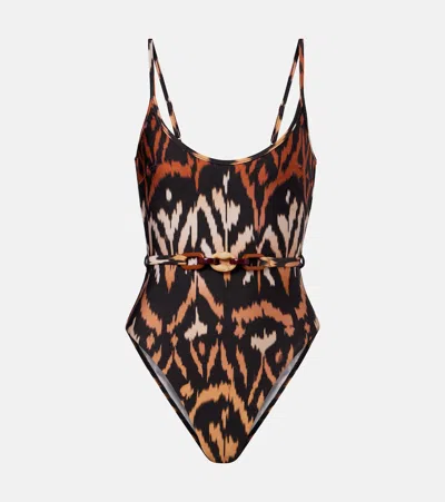 Zimmermann Aster Belted One-piece Swimsuit In Multi