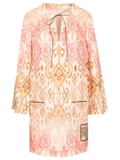 Zimmermann Aster Print Long Sleeve Linen Shift Dress In Multi