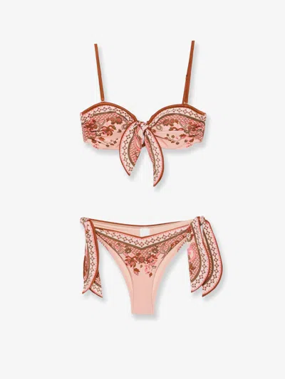 Zimmermann Aster Shiny Nylon Bikini With Paisley Print In Pink
