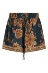 Zimmermann Aster Shorts Elastic Waistband Floral Trim Pockets In Brown