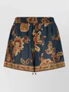 Zimmermann Aster Shorts Elastic Waistband Floral Trim Pockets In Blue