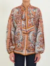 Zimmermann Paisley Floral Pure Silk Blouse With Self-tie Neck Detail In Multi