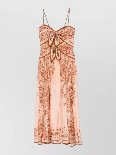 Zimmermann Womens Pink Paisley Floral Aster Scar Silk Midi Dress Xl In Brown