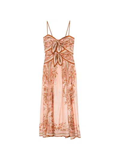 Zimmermann Womens Pink Paisley Floral Aster Scar Silk Midi Dress Xl In Brown