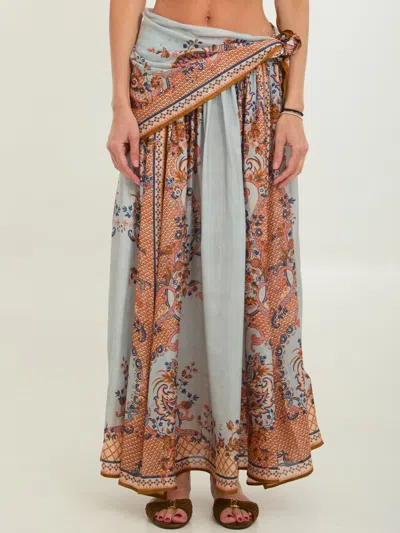 Zimmermann Aster Silk Long Skirt In Gray