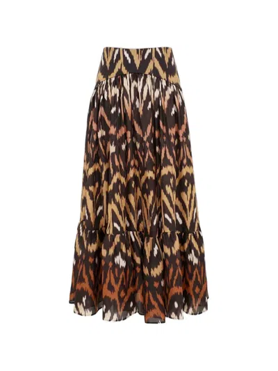 Zimmermann Aster Silk Midi Skirt In Brown