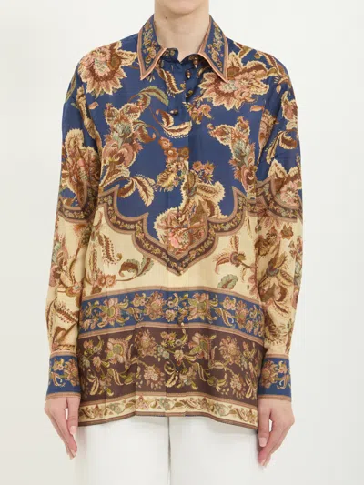 Zimmermann Aster Silk Printed Shirt In Blue