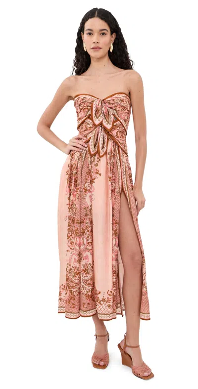 Zimmermann Womens Pink Paisley Floral Aster Scar Silk Midi Dress Xl In Brown