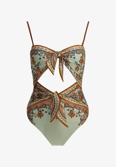 Zimmermann Aster Strapless One-piece Swimsuit In Green