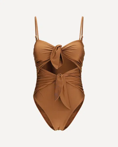 Zimmermann Aster Knot-detailed Gathered Swimsuit In Brown