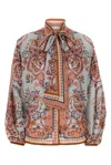 Zimmermann Paisley Floral Pure Silk Blouse With Self-tie Neck Detail