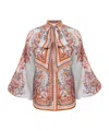 Zimmermann Paisley Floral Pure Silk Blouse With Self-tie Neck Detail In Multi