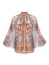 Zimmermann Paisley Floral Pure Silk Blouse With Self-tie Neck Detail In Multicolour