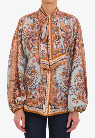 Zimmermann Aster Tied Floral Blouse In Neutral