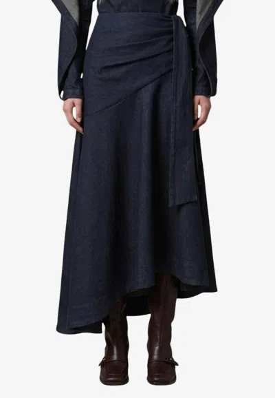 Zimmermann Asymmetric Denim Maxi Skirt In Blue