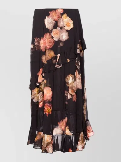 Zimmermann Asymmetric Floral High Waist Maxi Skirt In Black