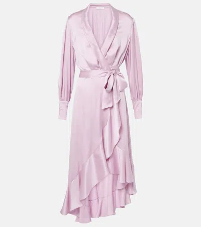 Zimmermann Asymmetric Silk Wrap Dress In Pink