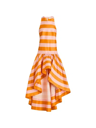 Zimmermann Asymmetric Striped Silk-shantung Dress In Multi