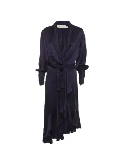 Pre-owned Zimmermann Asymmetric Wrap Midi Dress In Blue