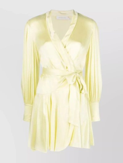 Zimmermann Yellow Silk Wrap Dress In Lemon