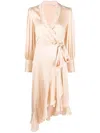 Zimmermann Asymmetric Wrap Silk Midi Dress In Pink