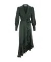 Zimmermann Asymmetric Ruffled Silk-satin Midi Wrap Dress In Black