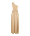 Zimmermann Crush Asymmetric Metallic Crepe Maxi Dress In Nude