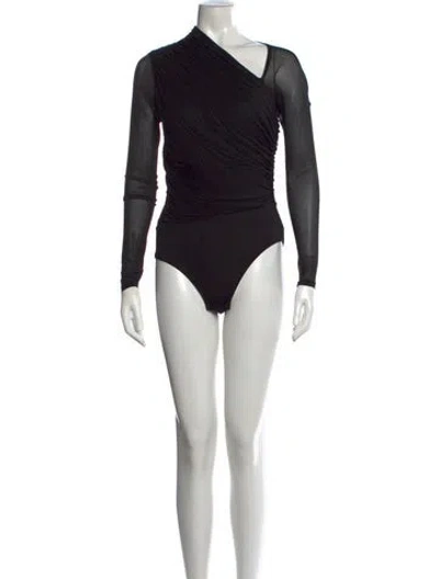 Pre-owned Zimmermann Asymmetrical Long Sleeve Bodysuit In Black