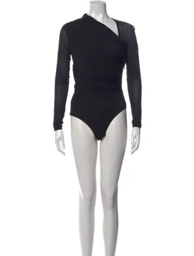 Pre-owned Zimmermann Asymmetrical Long Sleeve Bodysuit In Black