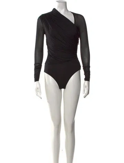 Pre-owned Zimmermann Asymmetrical Long Sleeve Bodysuit In Black