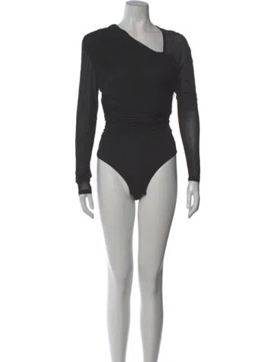 Pre-owned Zimmermann Asymmetrical Long Sleeve Bodysuit W/ Tags In Black