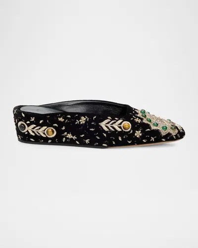 Zimmermann Atelier Embellished Velvet Mules In Black Mult
