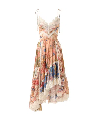Zimmermann August Asymmetric Slip Dress In Brown