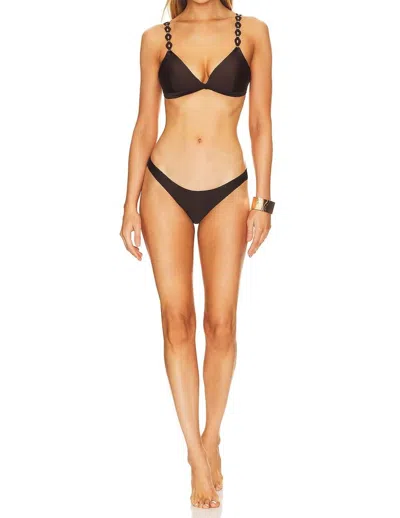 Zimmermann August Diamond Trim Tri Bikini Set In Chocolate In Black