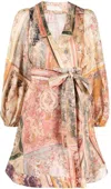 Zimmermann August Wrap Mini Dress In Patch Floral In Multicolour