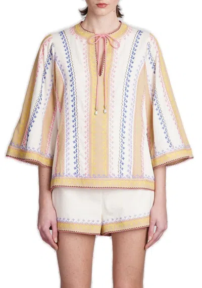 Zimmermann August Embroidered Top In Multi