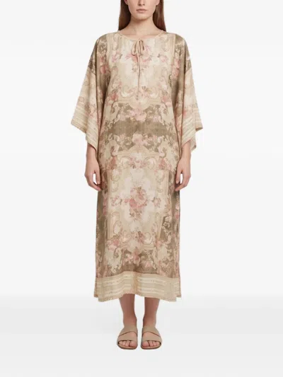 Pre-owned Zimmermann August Floral-print Midi Dress In Neutrals