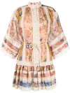 Zimmermann Crochet-trimmed Floral-print Cotton Mini Dress In Multi
