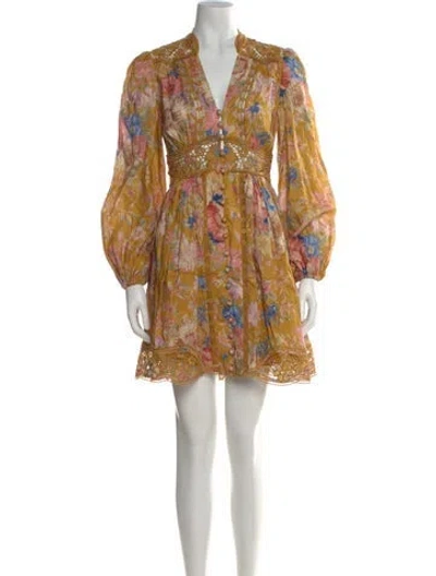 Pre-owned Zimmermann August Plunge Mini Dress Mini Dress In Yellow