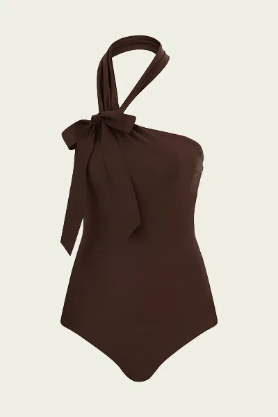 Zimmermann Awake Tie Neck One-piece Swimsuit In Sepia In Brown