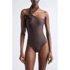 Zimmermann Awaken Asymmetric Halter One-piece Swimsuit In Brown